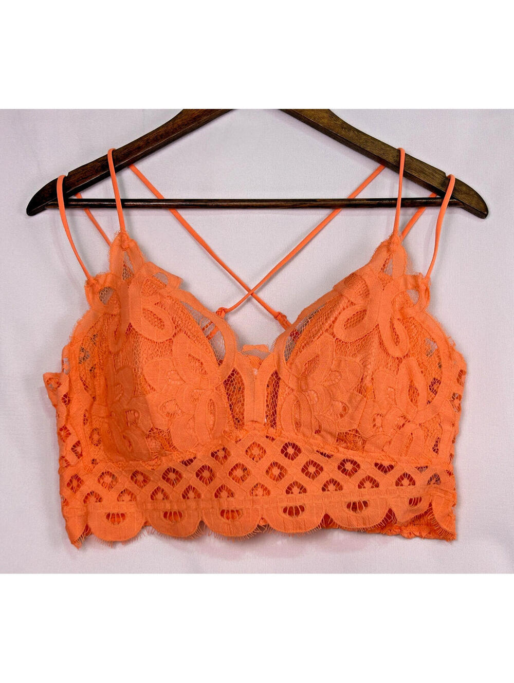 Zenana Womens 2X Coral  Lace Bralette Cami Strappy Crop Top New Floral